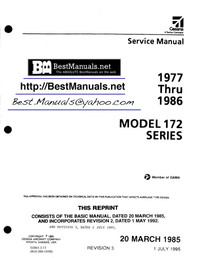 1977–1986 Cessna 172 N Skyhawk Factory Service Manual (P/N D2065-3-13)