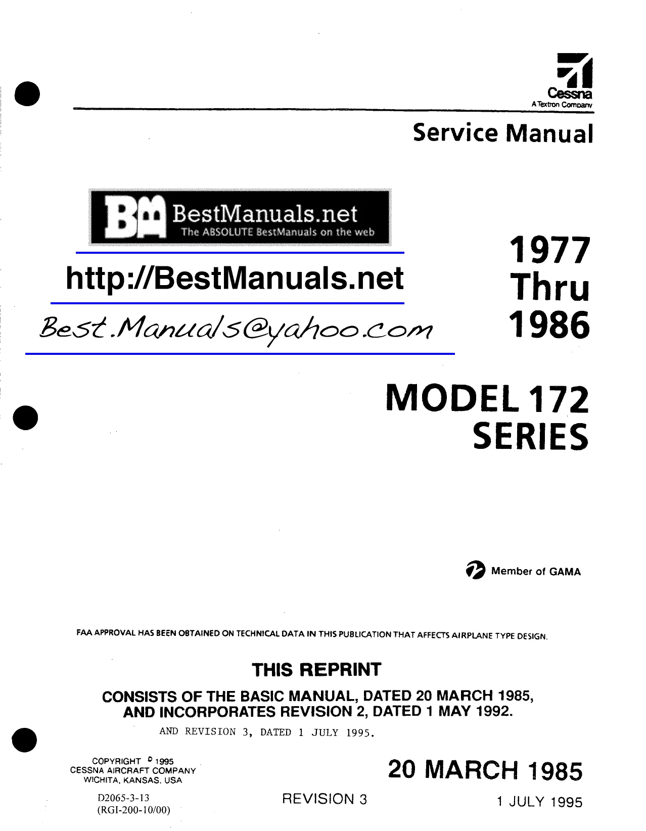 1977-1986 Cessna 172 N Skyhawk aircraft service manual, parts list