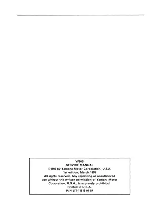 Yamaha YF60S Service Manual (1985 Edition) - Expert Maintenance and Repair Guide Preview image 2