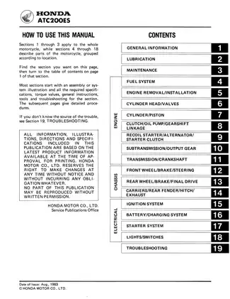 1984 Honda ATC200ES Big Red shop manual Preview image 3