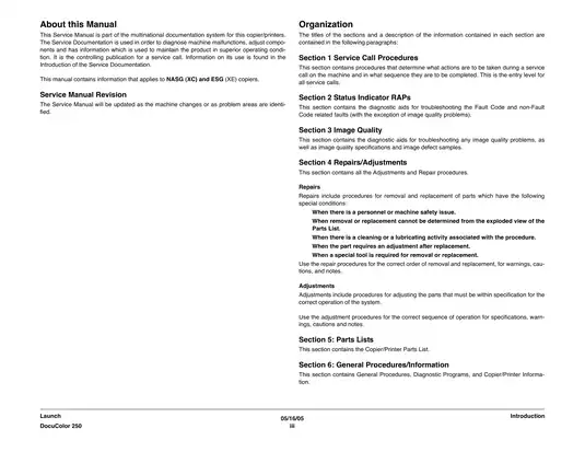 Xerox DocuColor 250 Service Documentation - Comprehensive Maintenance Manual Preview image 5