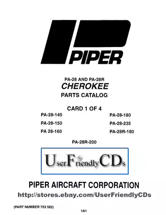 Piper Cherokee PA-28, PA-28R aircraft parts catalog