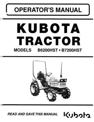 Kubota B6200, B7200HST, B6200HST tractor operator´s manual Preview image 1