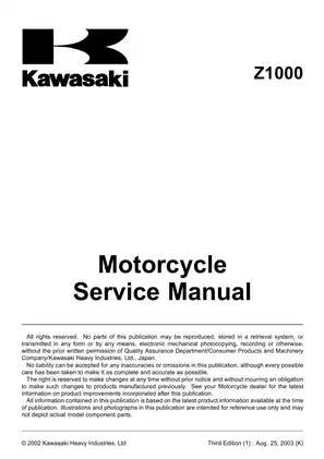 Kawasaki Z1000 Motorcycle Service Manual - Comprehensive Guide Preview image 5