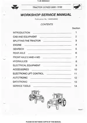 Massey Ferguson 3000/3100 Series Tractor Workshop Service Manual