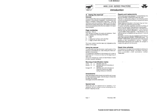 Massey Ferguson 3000/3100 Series Tractor Workshop Service Manual Preview image 4
