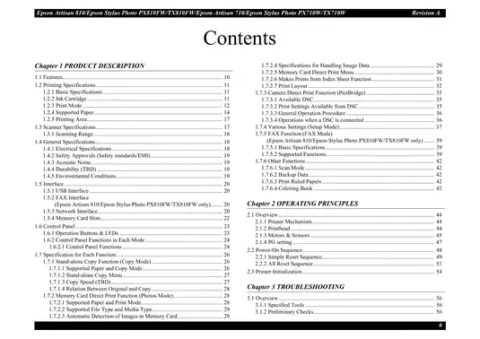 Epson Artisan 810 + Artisan 710 multifunction printer service manual Preview image 5