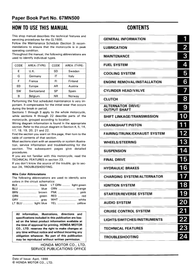 Preview: 1988–2000 Honda GL1500 Gold Wing, Aspencade & SE Shop Manual (P/N 61HB903)
