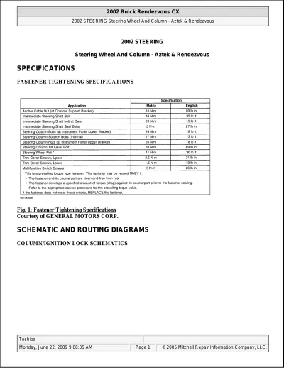 2002–2007 Buick Rendezvous Service Manual (P/N 10312928 A)