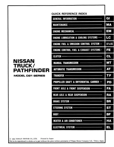 Preview: 1989 Nissan Pathfinder D21 Series Truck Service Manual (P/N SM9E-0D21U0)