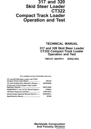 John Deere Skid Steer & Compact Track Loader Operation and Test Manual (Models 317, 320, CT322)