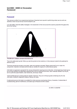 John Deere 690E LC excavator technical manual - Operation and Tests Preview image 3