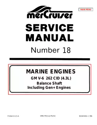 1993-1999 Mercruiser Number 18, GM V-6 262 CID 4.3L Gen II marine engine service manual Preview image 1