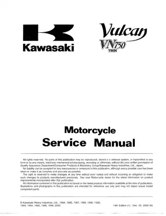 1984-2000 Kawasaki VN750 Vulcan Twin motorcycle service manual Preview image 3