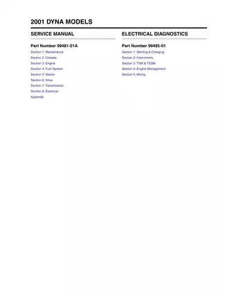 2001 Harley-Davidson Dyna Models Service Manual - Comprehensive Guide Preview image 1