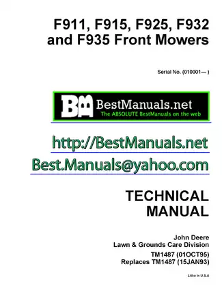 John Deere F911, F915, F925, F932, F935 Front Mowers Technical Manual