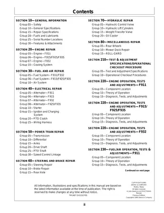 John Deere F911, F915, F925, F932, F935 front-mount mower technical manual Preview image 4