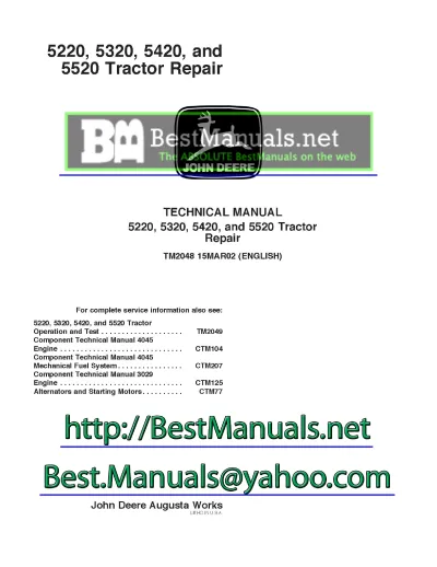 Preview: John Deere 5220, 5320, 5420, 5520 Tractor Repair Manual (P/N TM2048)