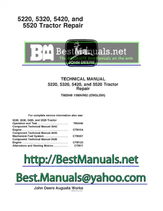 John Deere 5220, 5320, 5420, and 5520 Tractor Repair Manual (TM2048) image