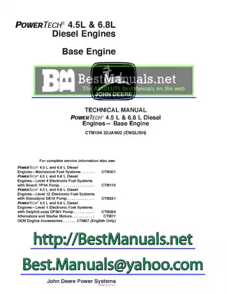 John Deere powertech 4.5L & 6.8L diesel engine base engine service manual  Preview image 1