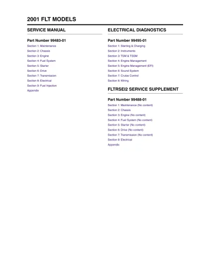 Preview: 2001 Harley-Davidson FLT, FLHT, FLHTC, FLHTCU, FLTR Service Manual (P/N 99483-01)