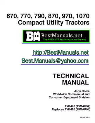 John Deere 670, 770, 790, 870, 970, 1070 utility tractor service technical manual Preview image 1