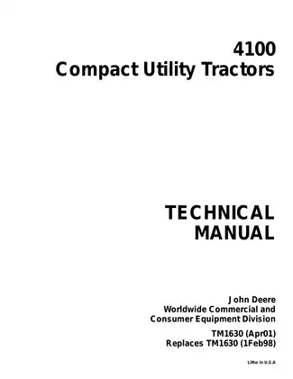 John Deere 4100 compact utility tractor service technical manual Preview image 1