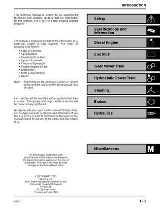 John Deere 4100 Compact Utility Tractor Technical Manual (TM1630) Preview image 3