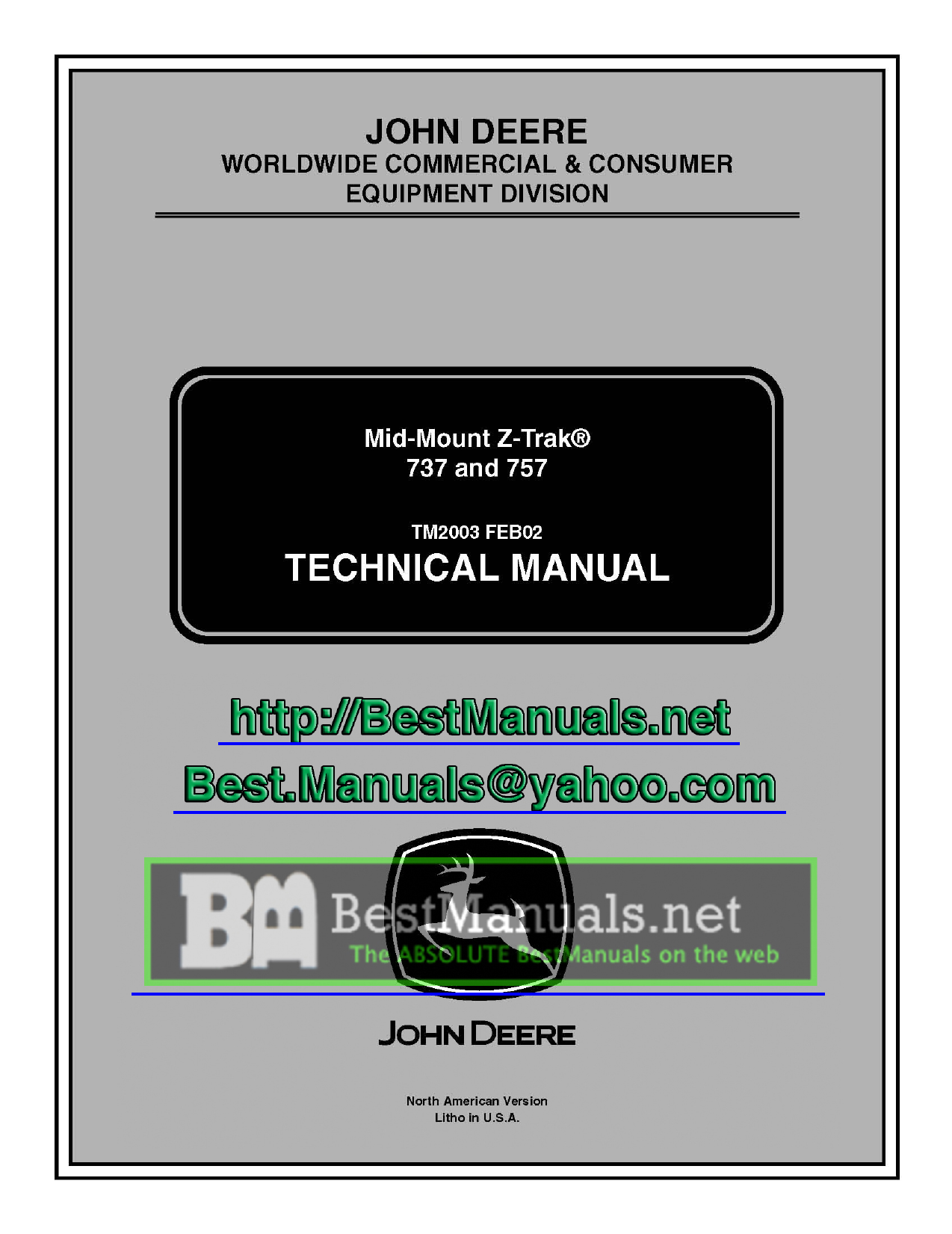 John Deere Mid-Mount Z-Trak 737-757 zero-turn mower technical manual Preview image 1