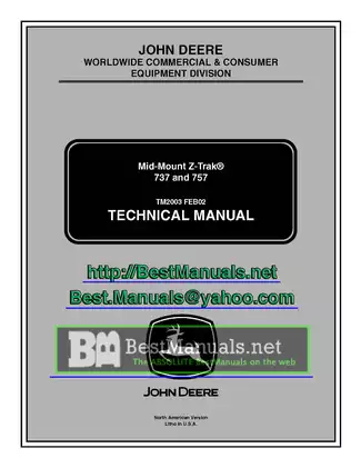 John Deere Mid-Mount Z-Trak 737 and 757 Technical Manual - Comprehensive Guidance for Maintenance and Repair