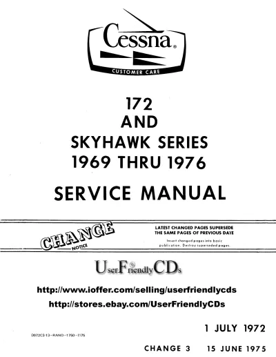 Cessna 172K/L/M, Skyhawk, Skyhawk II 1969–1976 OEM Service Manual (P/N D972-13)