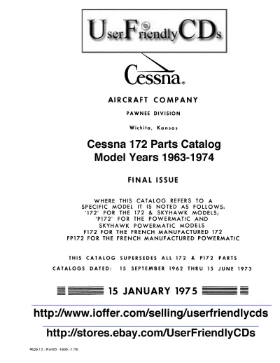 Cessna Cessna 172, Skyhawk, P172 Powermatic, and French F172/FP172 1963–1974 Parts Catalog (P/N P529-12)