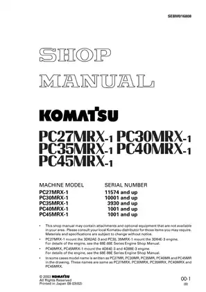 Komatsu PC27MRX-1, PC30MRX-1, PC35MRX-1, PC40MRX-1, PC45MRX-1 excavator shop manual Preview image 1