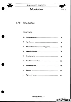 Massey Ferguson 6100 Series Tractor Workshop Service Manual Preview image 5