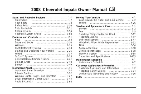 2008 Chevrolet Impala Owner Manual - Comprehensive Guide