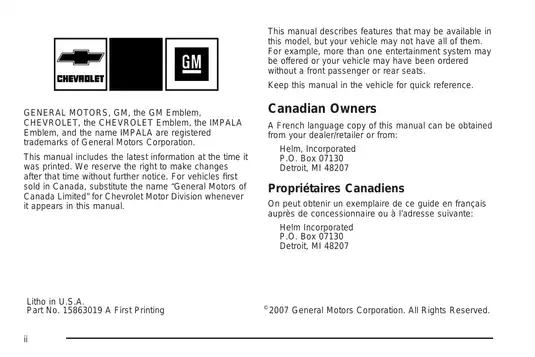 2008 Chevrolet Impala owners manual Preview image 2