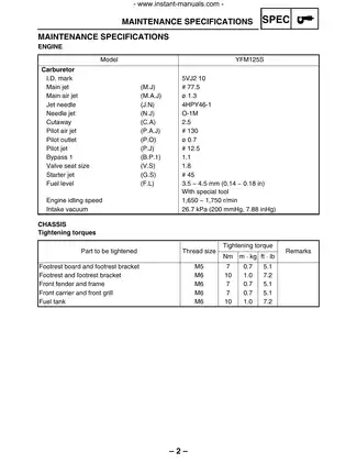Comprehensive Yamaha YFM125S Service Manual - Maintenance, Troubleshooting & Repair Guide Preview image 5