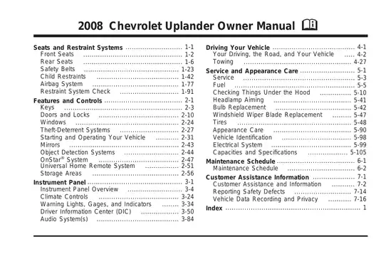 2008 Chevrolet Uplander owner manual Preview image 1