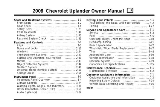 2008 Chevrolet Uplander Owner Manual - Comprehensive Guide to Safety and Features