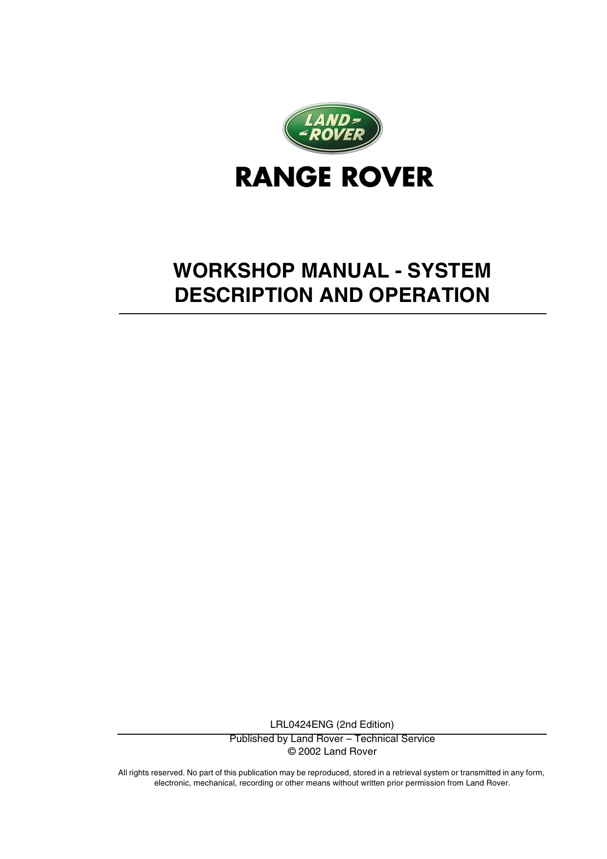 2002-2008 Range Rover TD6 V8 workshop manual Preview image 2