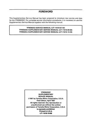 Yamaha YFM350X Warrior Supplementary Service Manual (1997) Preview image 3