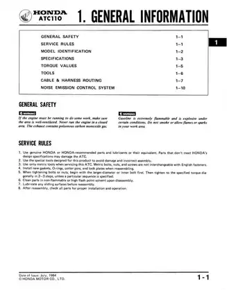 1985 Honda ATC110 shop manual Preview image 4