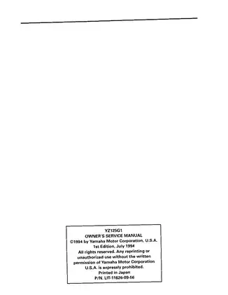 1994-1996 Yamaha YZ125 service manual Preview image 1