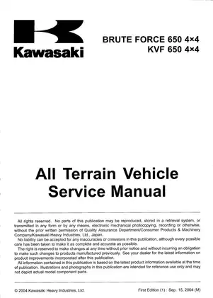 Kawasaki Brute Force 650 4x4 Service Manual & Quick Reference Guide Preview image 3