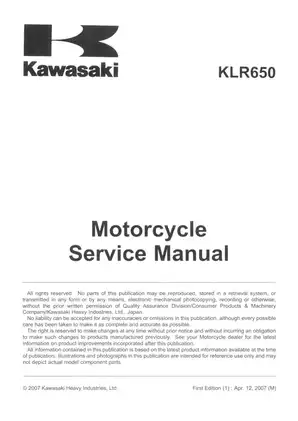 Kawasaki KLR650 Motorcycle Service Manual (2007) - Comprehensive Repair & Maintenance Guide Preview image 5