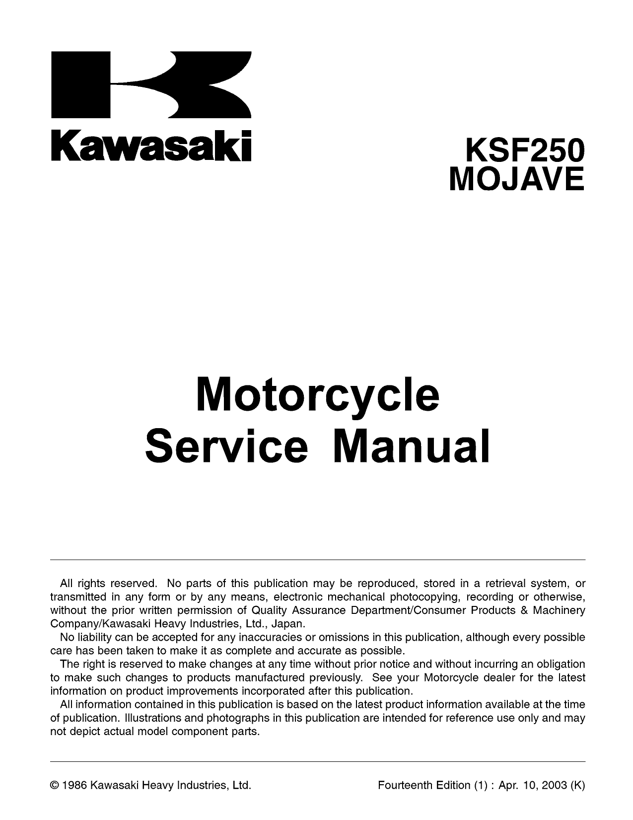 1987-2004 Kawasaki KSF 250 Mojave service manual Preview image 3