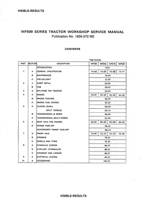 Massey Ferguson MF500 Series Tractor Workshop Service Manual Preview image 2