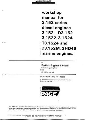 Massey Ferguson Perkins 3.152, 900 series, 1103, 1104, 1106 series, New 1000 series, Phaser 1000 series, Sisu 320, 420, 620, 645, Fortuis series engine supplement workshop manual Preview image 2