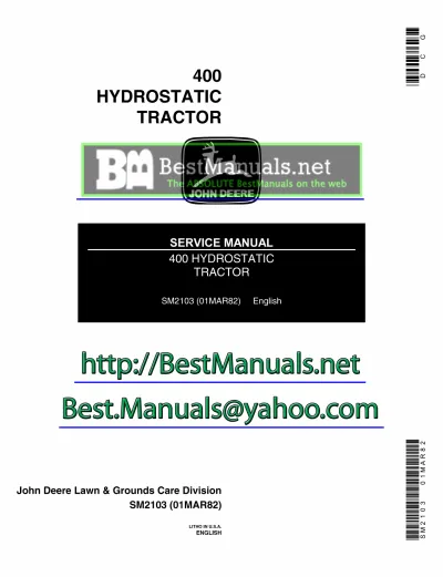 Preview: John Deere 400 Hydrostatic Tractor Service Manual (P/N SM-2103)