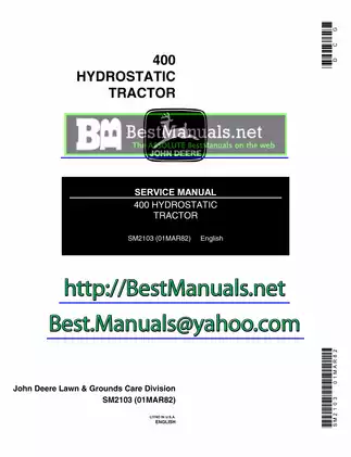 John Deere 400 Hydrostatic Tractor Service Manual (SM-2103) - Comprehensive Guide for Maintenance and Repairs